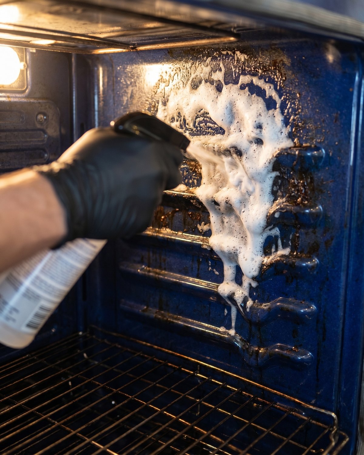 Foaming degreaser doing its thing on a Wolf double oven.